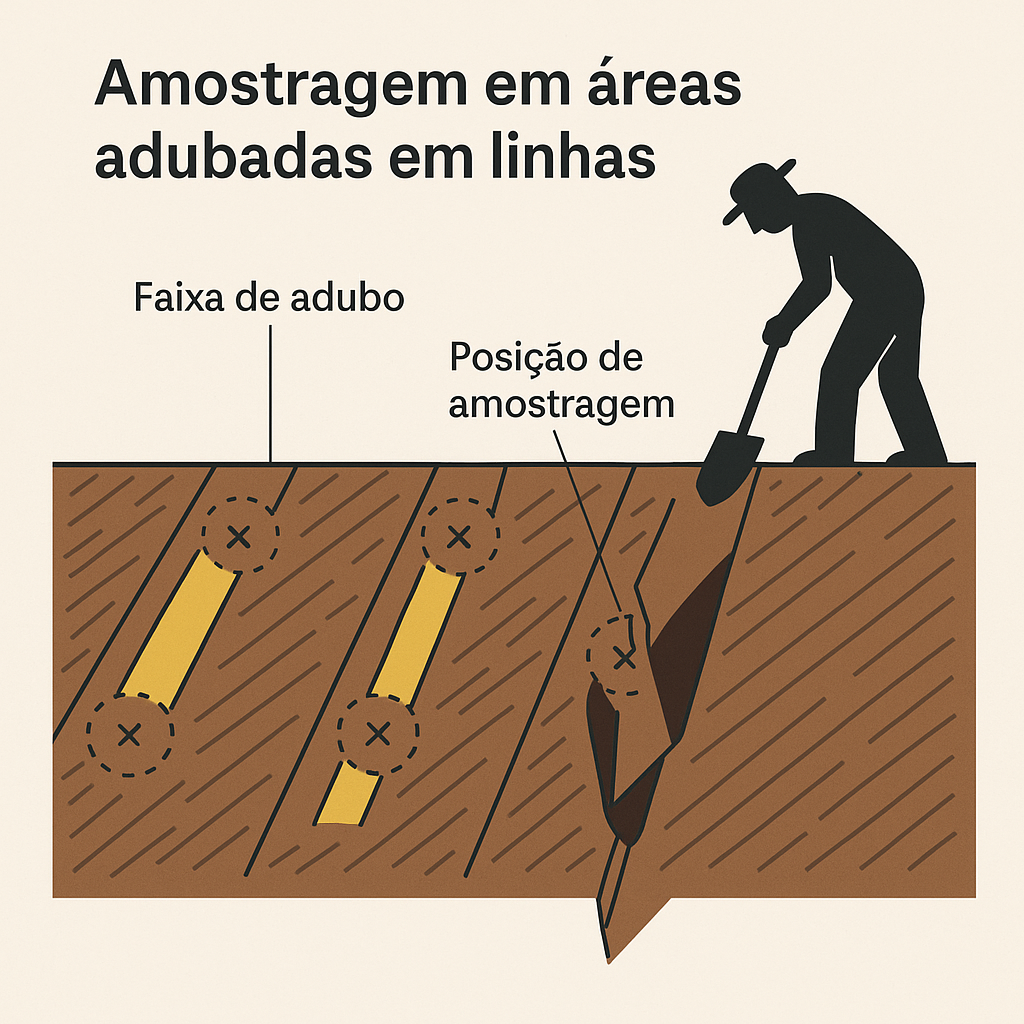 Amostragem em areas adubadas em linhas Amostragem em areas adubadas em linhas